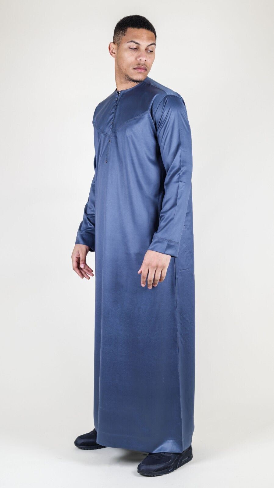 Men's Thobe Robe Satin Emirati Islamic Jubba Eid Slim Fit