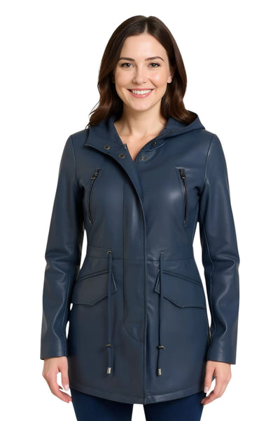 Giacca parka con cappuccio in pelle da donna - Bucarest