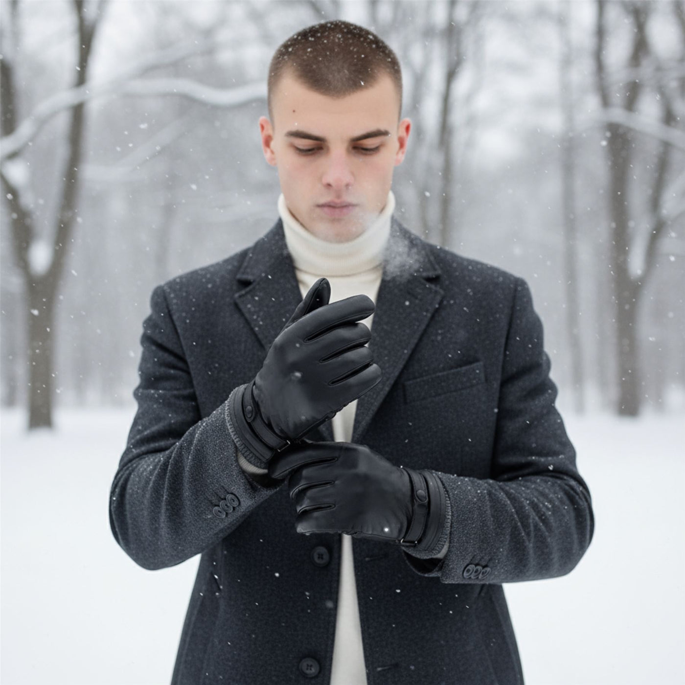 Men’s Italian Leather Warm Wool Lining Winter Knit Rib Gloves - M-LGV-105