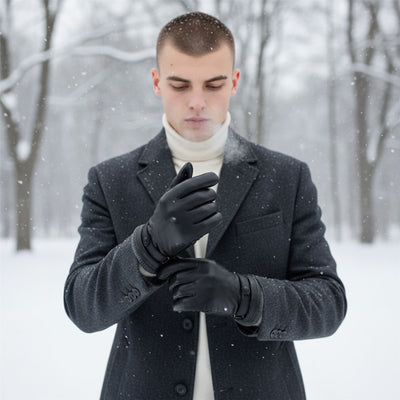 Men’s Italian Leather Warm Wool Lining Winter Knit Rib Gloves - M-LGV-105