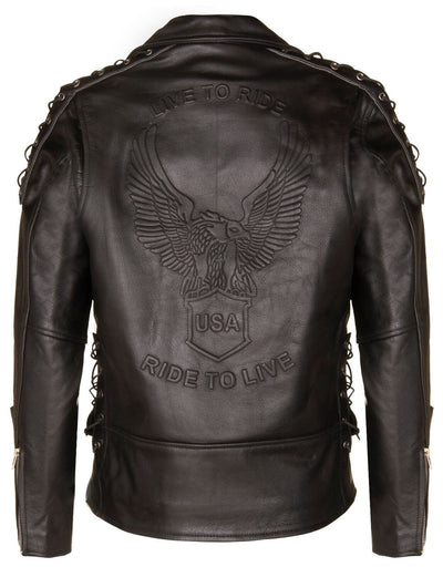 Mens Embossed Brando Leather Biker Jacket-Chicago