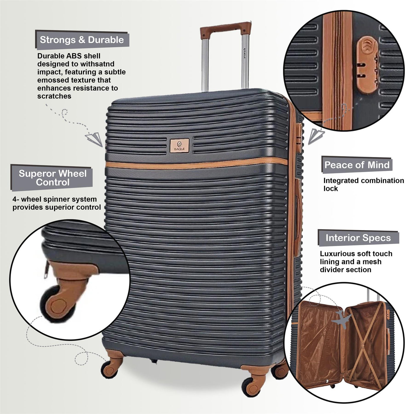Hardshell Cabin Robust 4 Wheel ABS Luggage Travel Bag