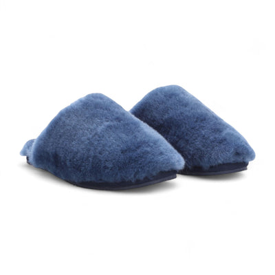 Women's Sheepskin Slippers Navy Warm Winter Fur Mule - Aurora