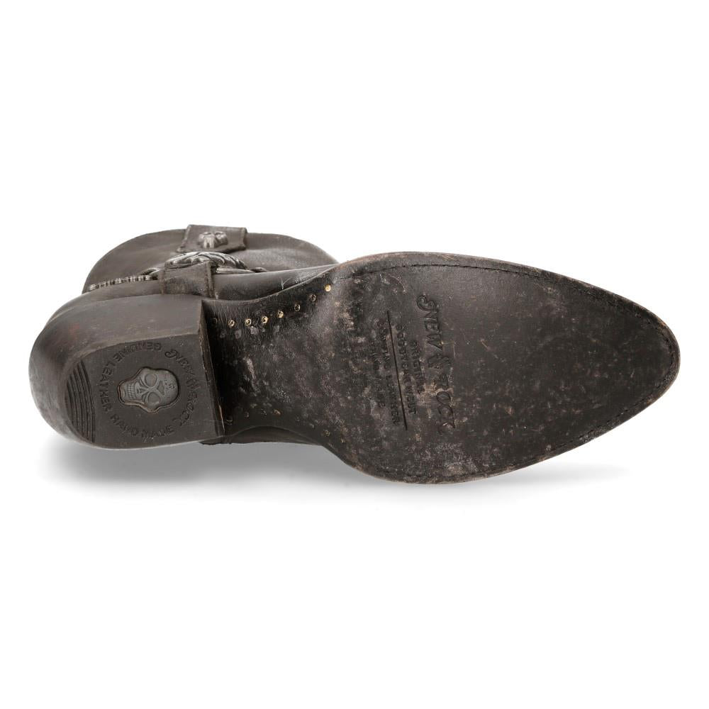 New Rock Black Leather Pointed Cowboy Boots- WSTM005-S1