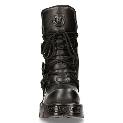 New Rock Black Leather Mid-Calf Boots-391-S18