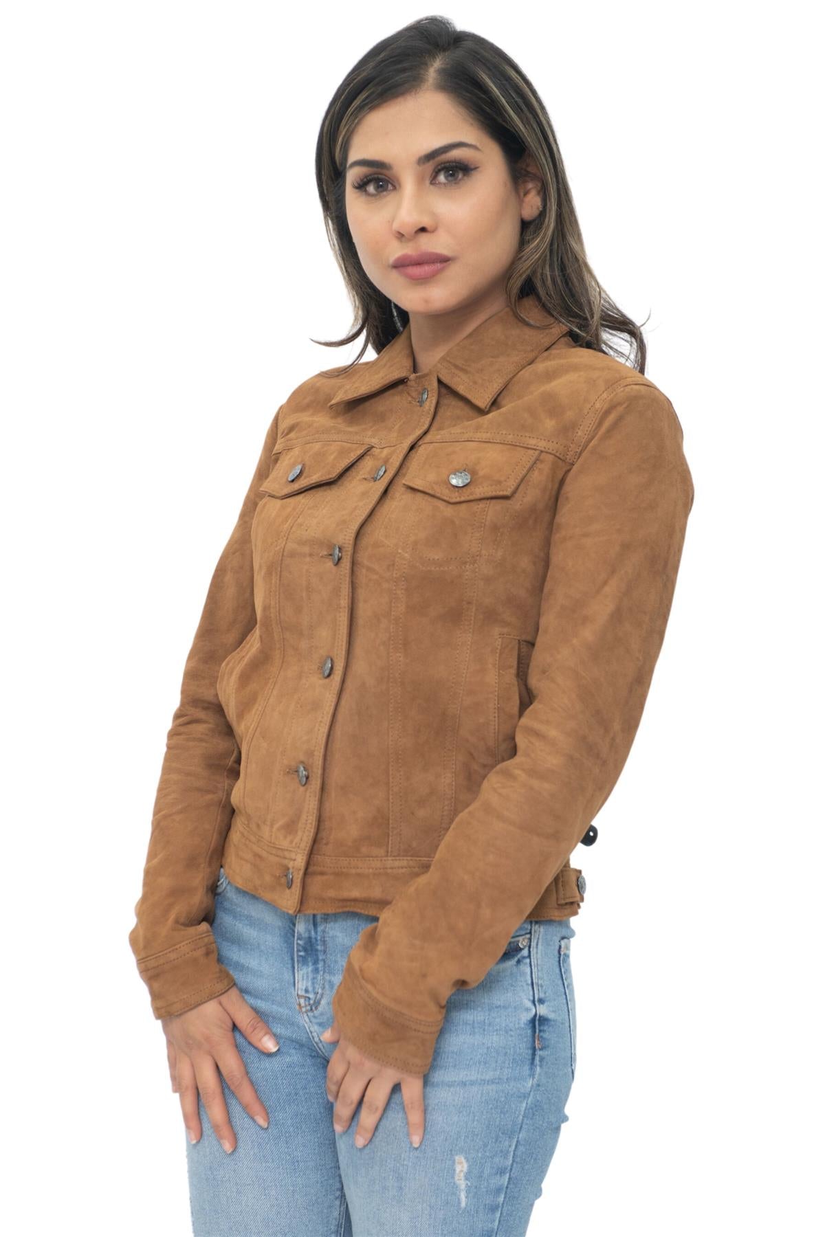 Damen Trucker Jeansjacke aus Ziegenwildleder - Astoria