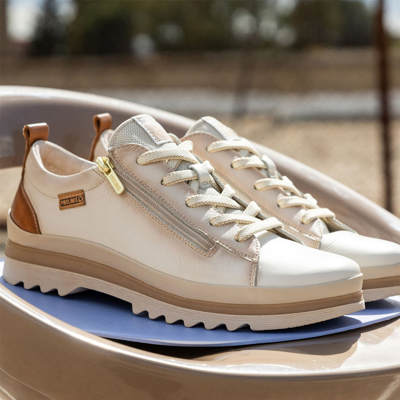 Pikolinos Women’s Nata White Leather Laces & Zipper Trainers - Vigo