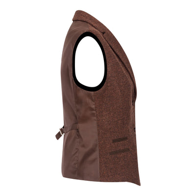 Women's Rust Brown Herringbone Wool Tweed Check Waistcoat