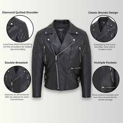 Mens Cowhide Leather Brando Biker Jacket - Garland