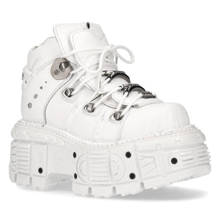 New Rock Unisex White Leather Gothic Punk Boots- M-TANK106-C1