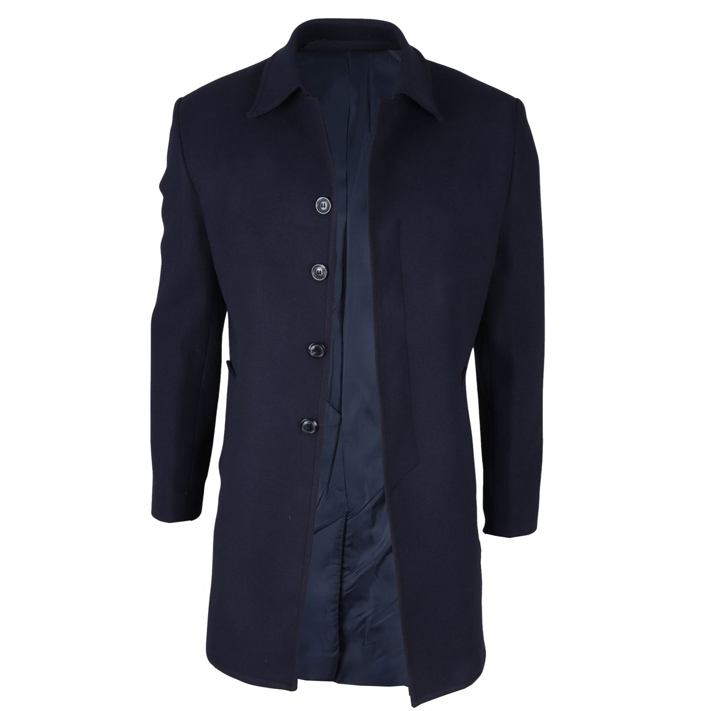 Men's Wool Blend Classic Collar Navy Overcoat