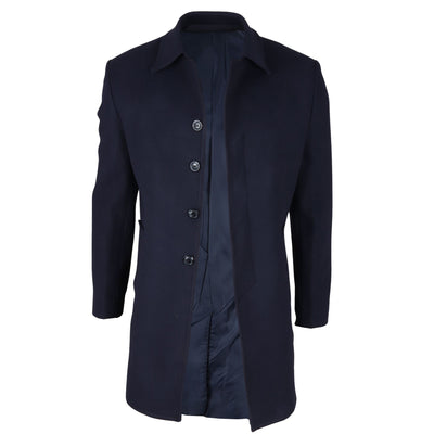 Men's Wool Blend Classic Collar Navy Overcoat