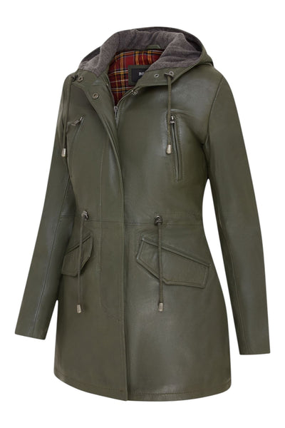 Giacca parka con cappuccio in pelle da donna - Bucarest