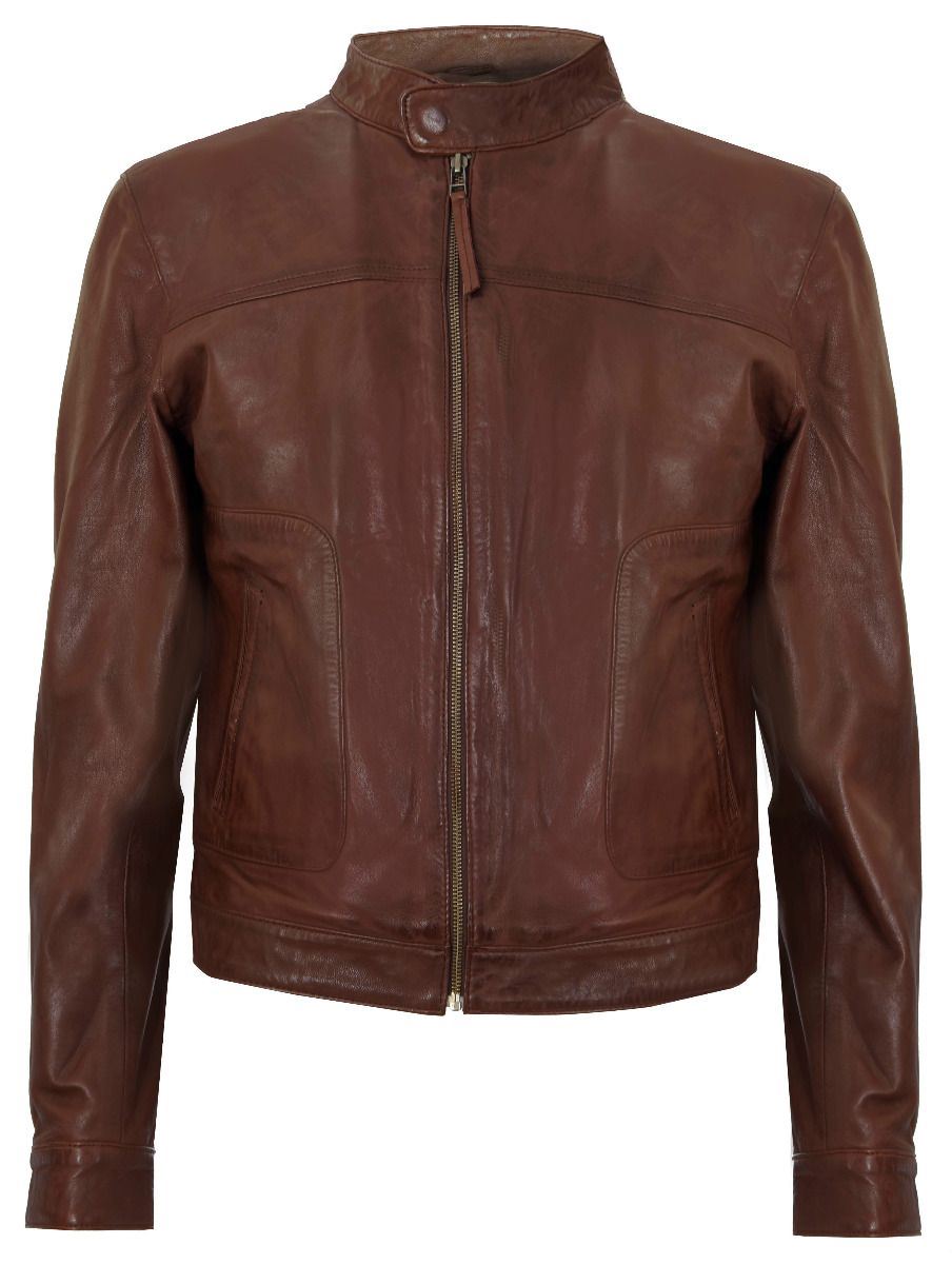 Men’s Classic Fitted Leather Biker Jacket-Austin