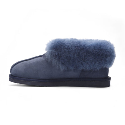 Women's Sheepskin Suede Ankle Navy Slip-On Bootie Winter - Glacier