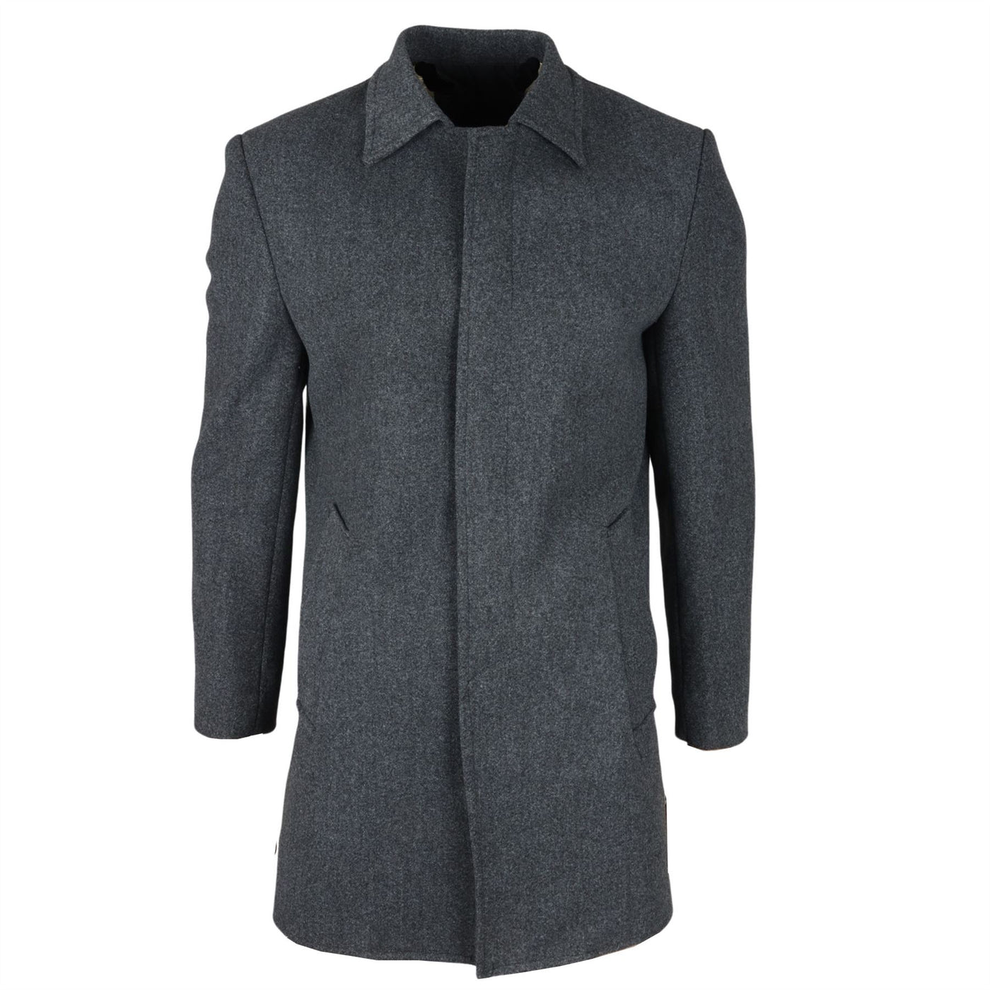 Men's Wool Blend Classic Collar Grey Overcoat
