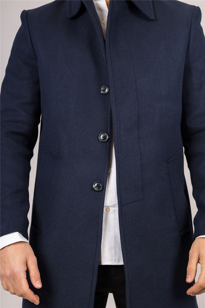Men's Wool Blend Classic Collar Navy Overcoat