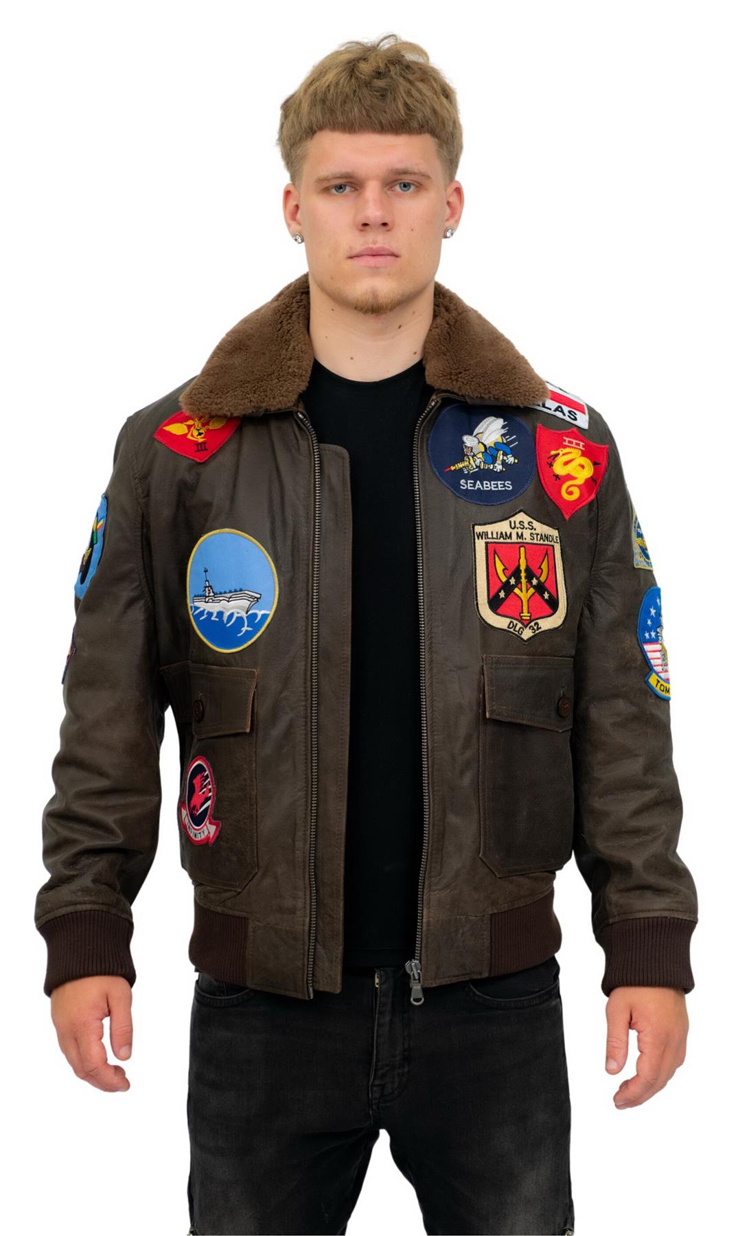 Mens Top Gun A2 Leather Bomber Jacket-San Diego