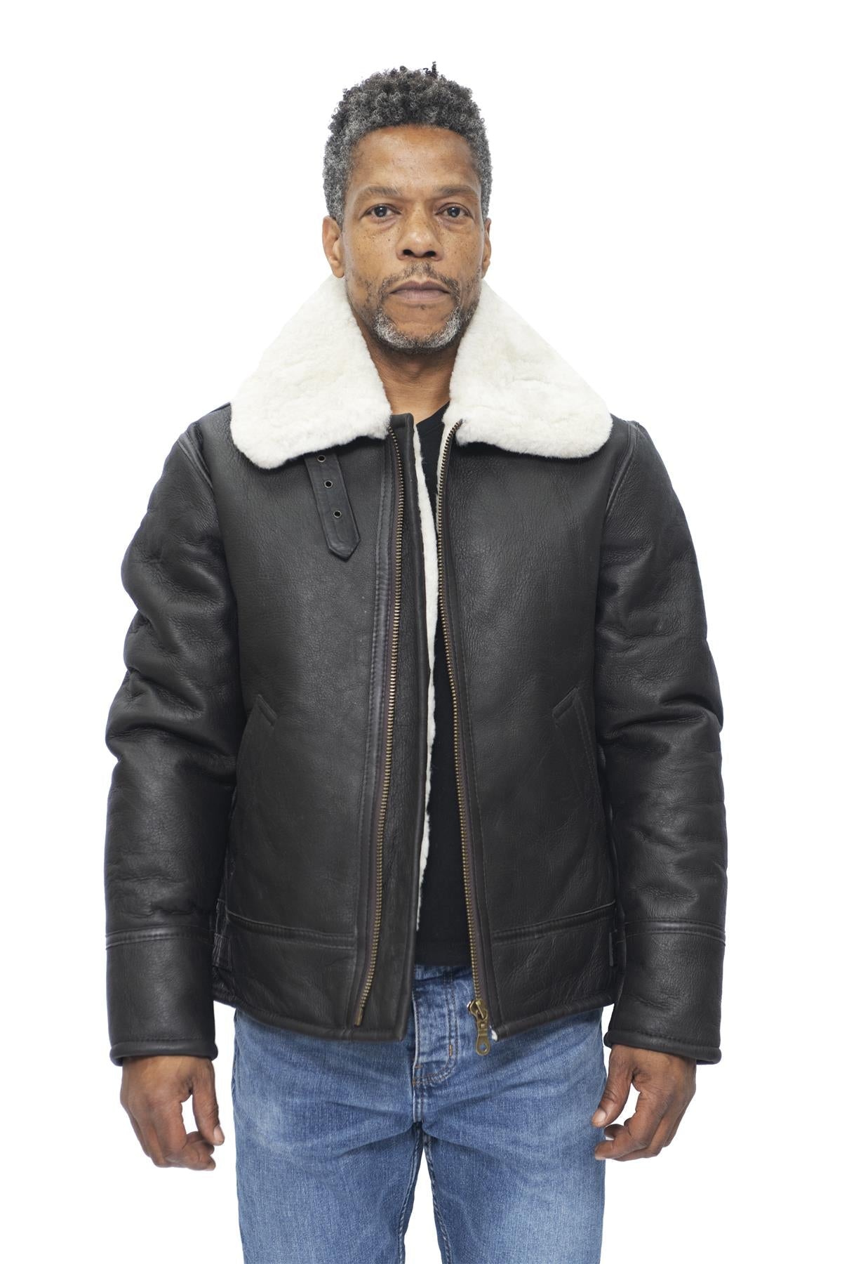 Mens B3 WW2 Leather Sheepskin Aviator Flying Jacket-Hartland