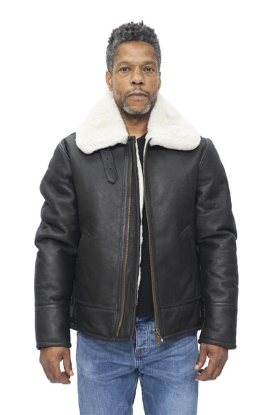 Mens B3 WW2 Leather Sheepskin Aviator Flying Jacket-Hartland