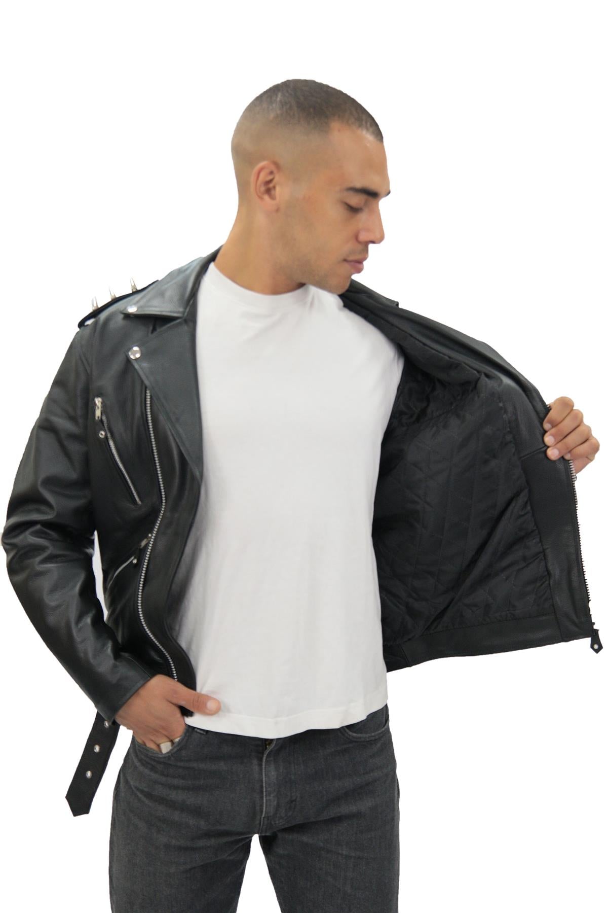 Men's  Brando  Black ''Ghostrider'' Spiked Leather Biker Jacket-Munich