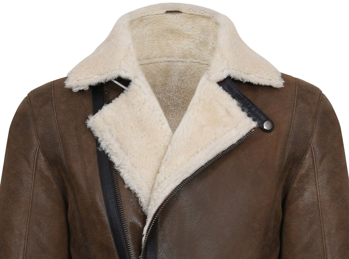Mens Double Breasted Sheepskin Leather Biker Jacket-Manila