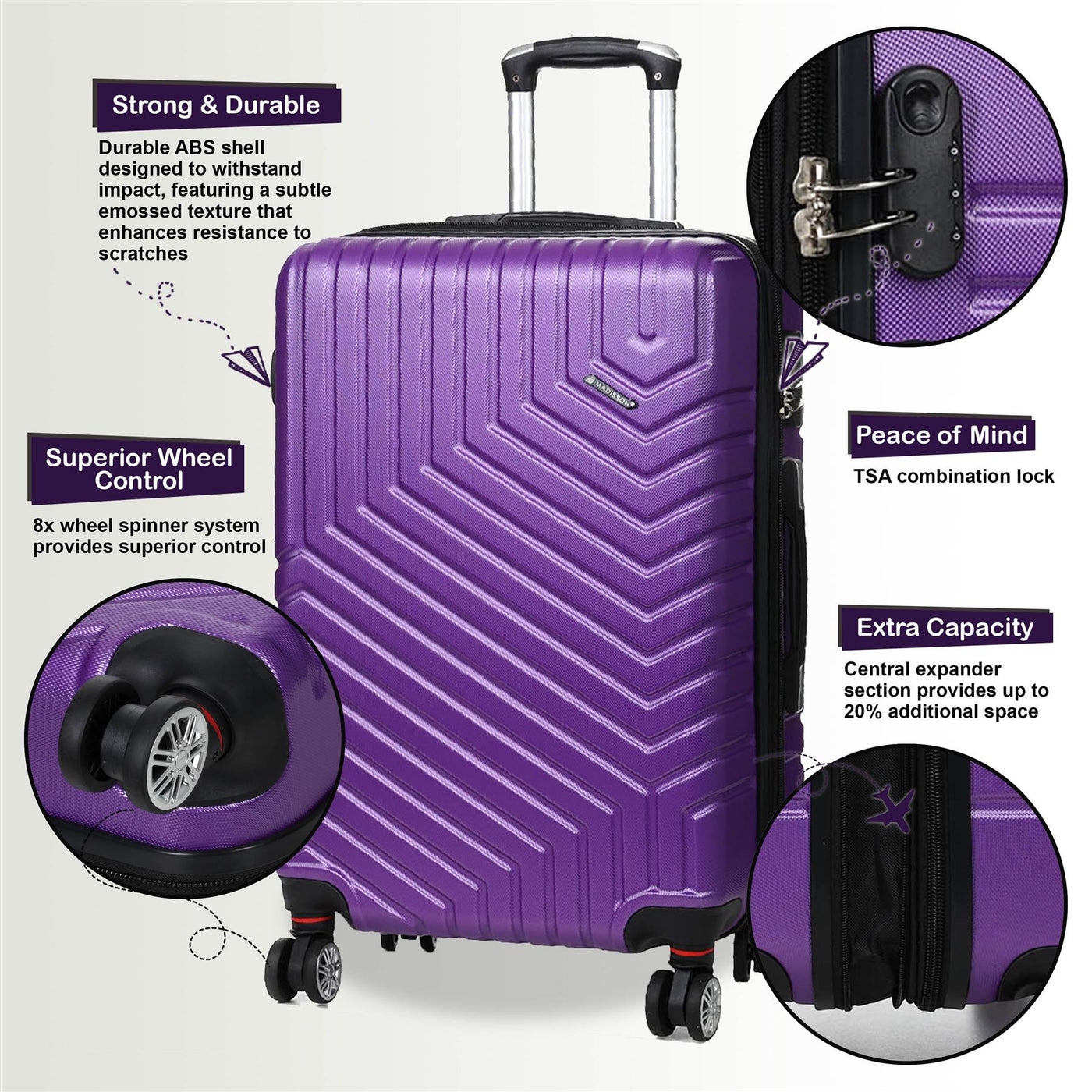 Expandable Hard Shell 8 Wheels Luggage Travel Cabin Bags Suitcase Set