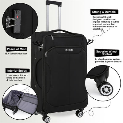 Soft Cabin Suitcase 36.5 x 23.5 x 58 cm Nylon 900D Suitable Integrated TSA Lock for Easyjet, Ryanair, Wizzair