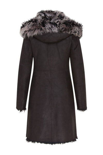 Womens Toscana Sheepskin Leather Hooded Trench Coat - Coast