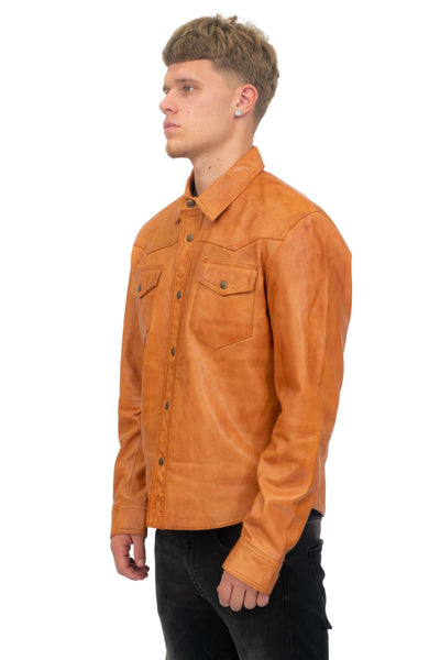 Mens Retro Leather Shirt Jeans Jacket-Beijing