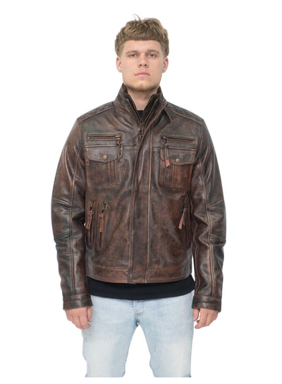 Men's Leather Retro Biker Jacket-Toronto