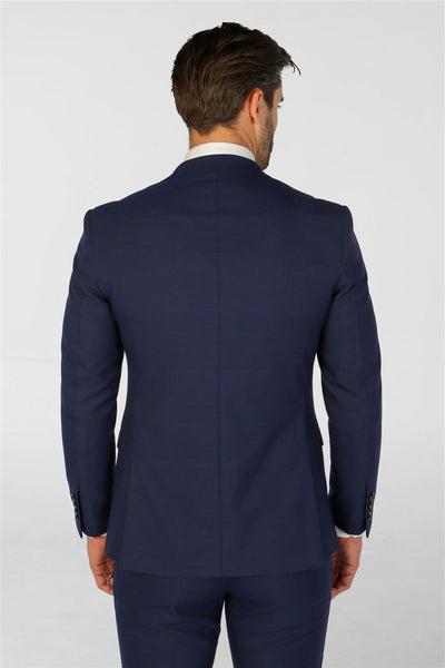 Men's Navy Checked 3 Piece Suit Tailored Fit Suit Formal Wedding