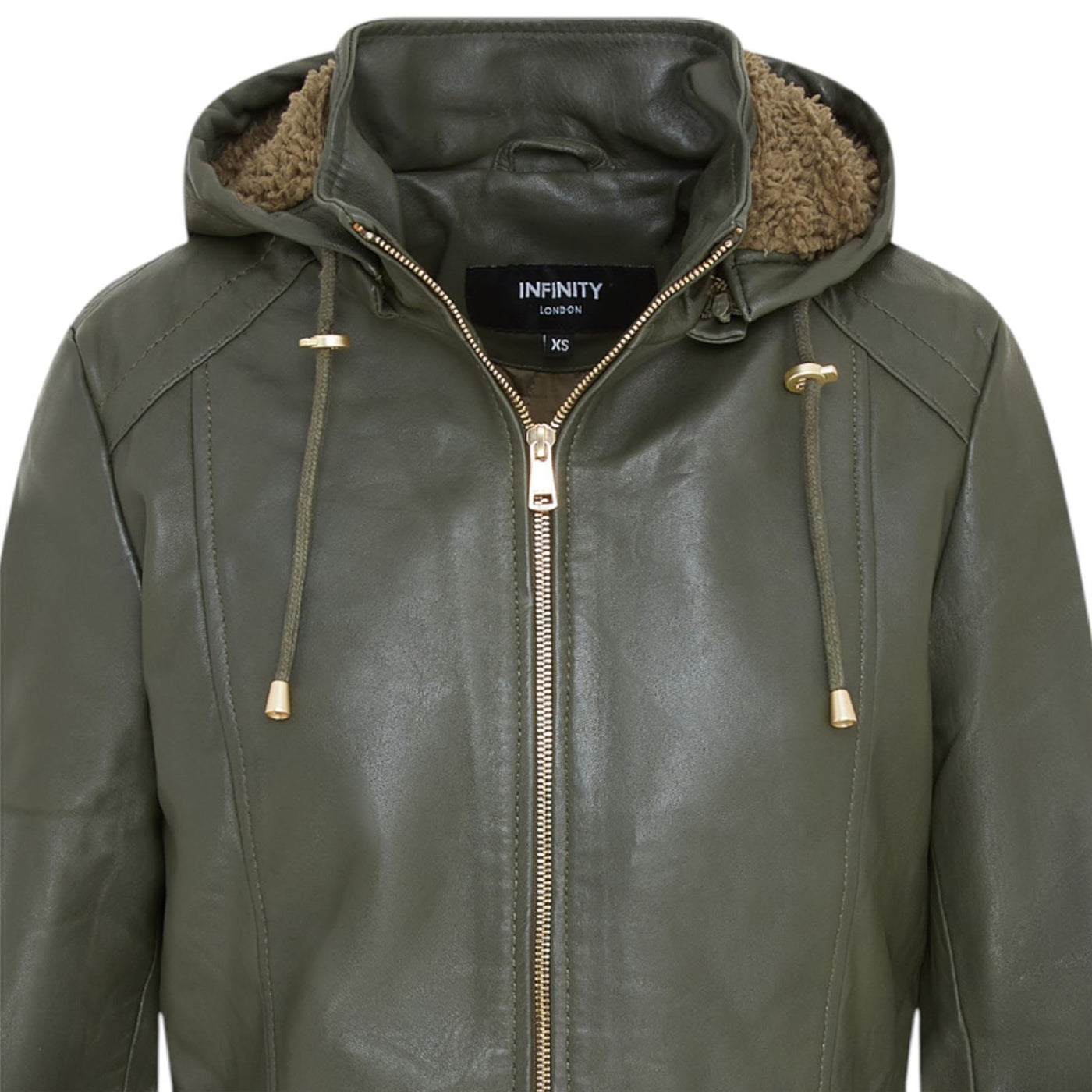 Women's Leather Parka Detachable Borg Hooded Trench Coat - Trekker