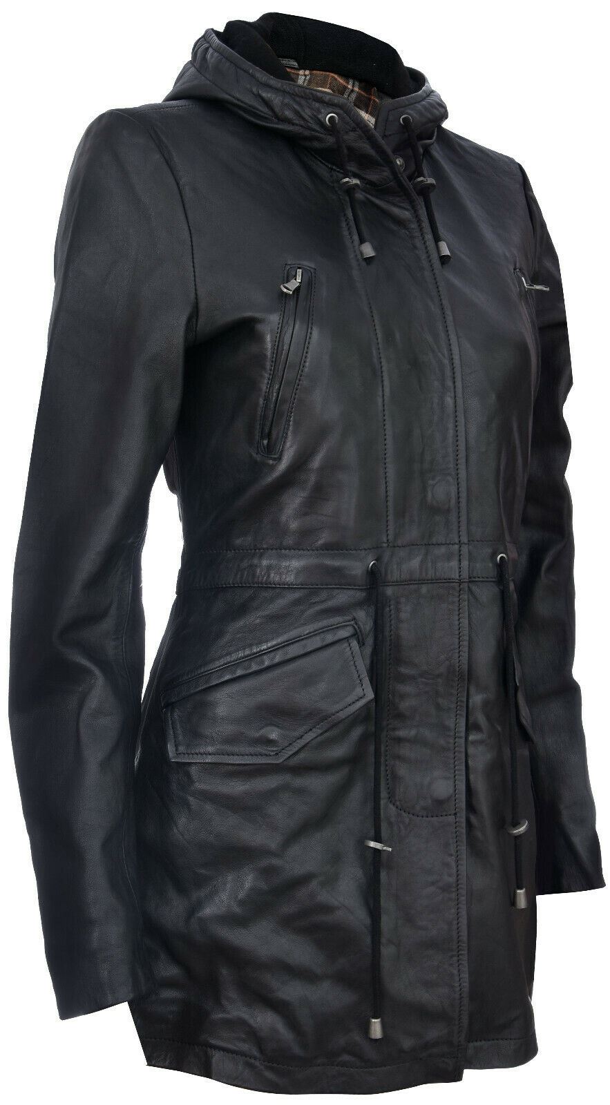 Giacca parka con cappuccio in pelle da donna - Bucarest