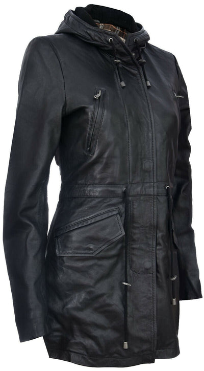 Giacca parka con cappuccio in pelle da donna - Bucarest