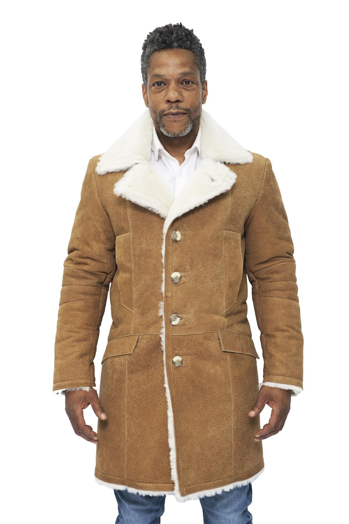 Mens Warm Sheepskin Trench Coat-Lewes