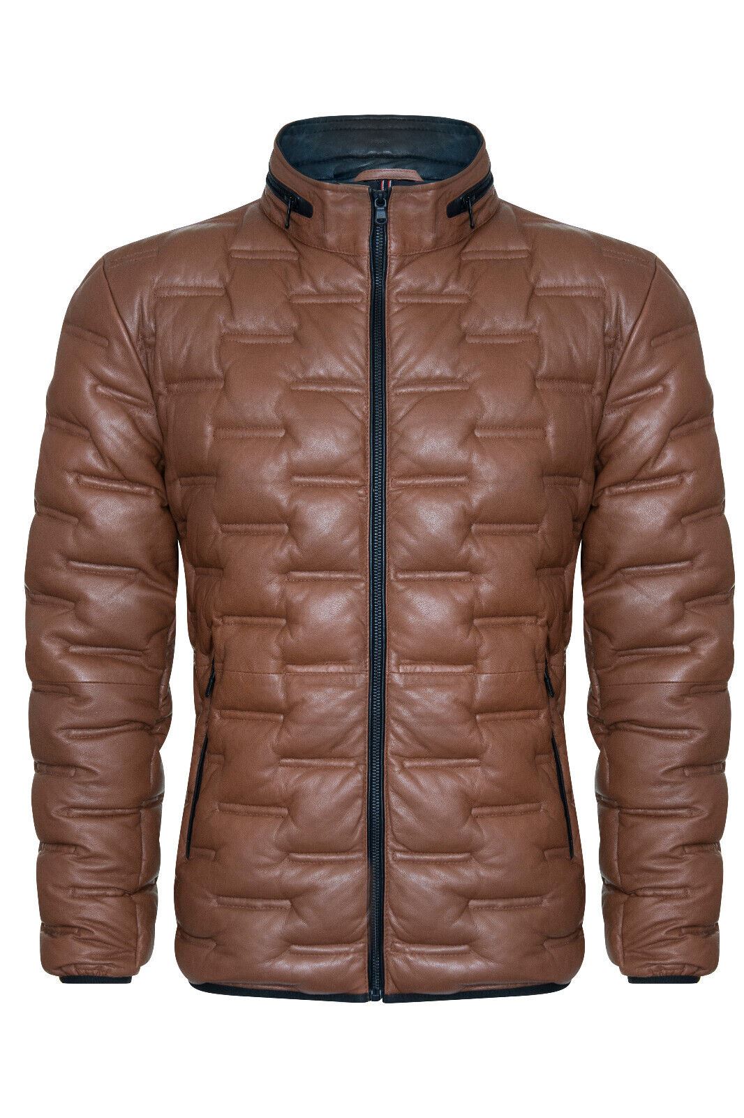 Men's Puffer Quilted Bomber Leather Jacket - Recife