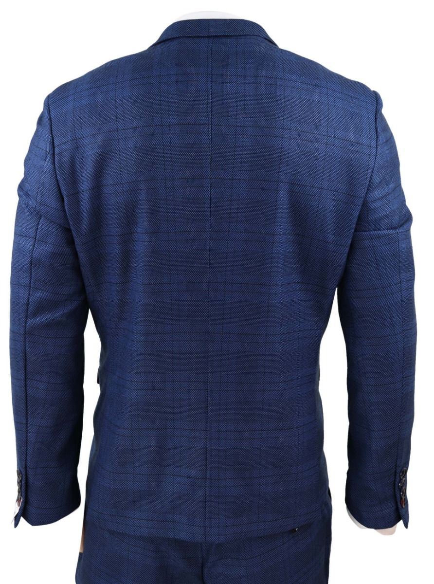 Mens 3 Piece Blue Birdseye Check Classic Suit