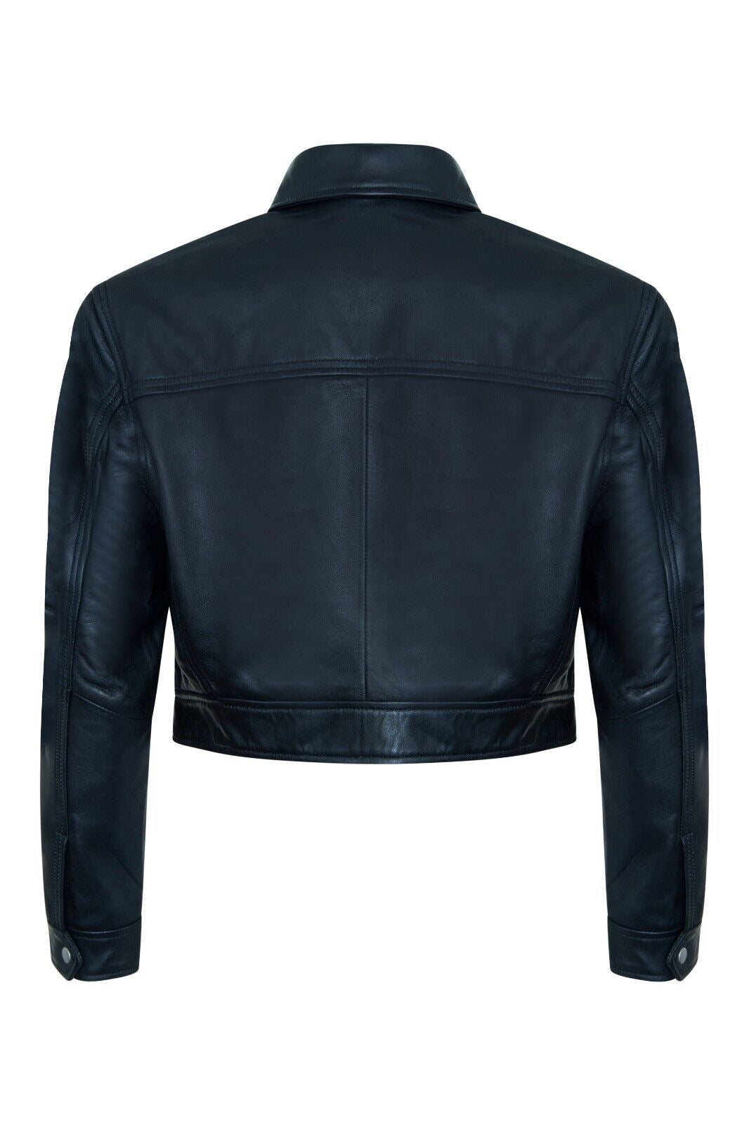 Womens Black Cropped Biker Leather Jacket - Dubai