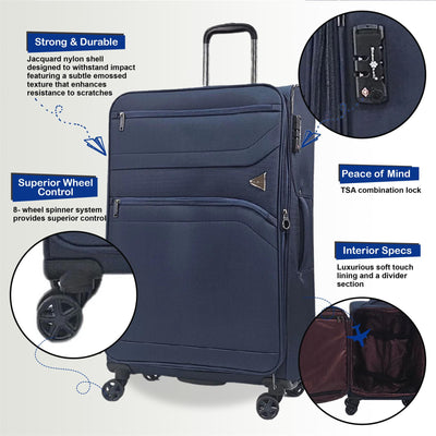 Lightweight Suitcases 8 Wheel Luggage Travel Cases Soft Holiday Bag