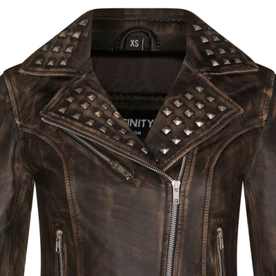 Womens Gothic Biker Leather Jacket with Studs-Bilbao