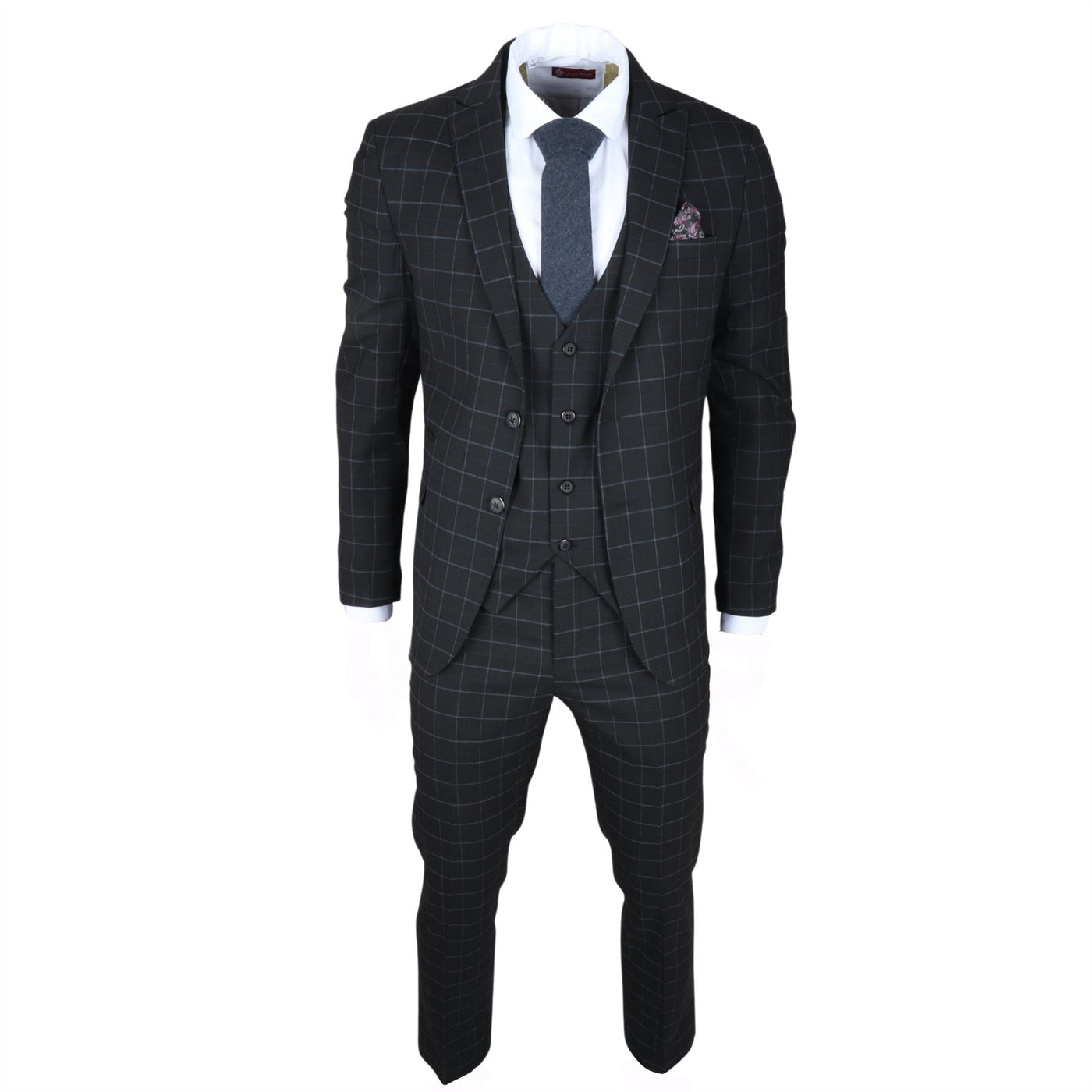 Men's Black Checked 3 Piece Suit Tailored Fit
