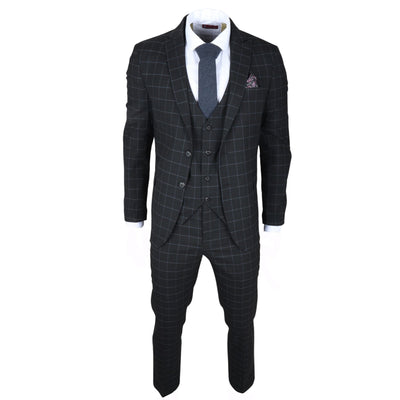 Men's Black Checked 3 Piece Suit Tailored Fit