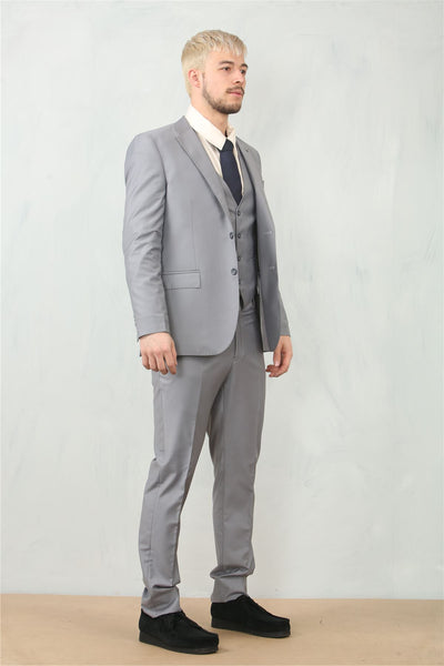 Men's Grey 3 Piece Formal Classic Prom Suit Workwear