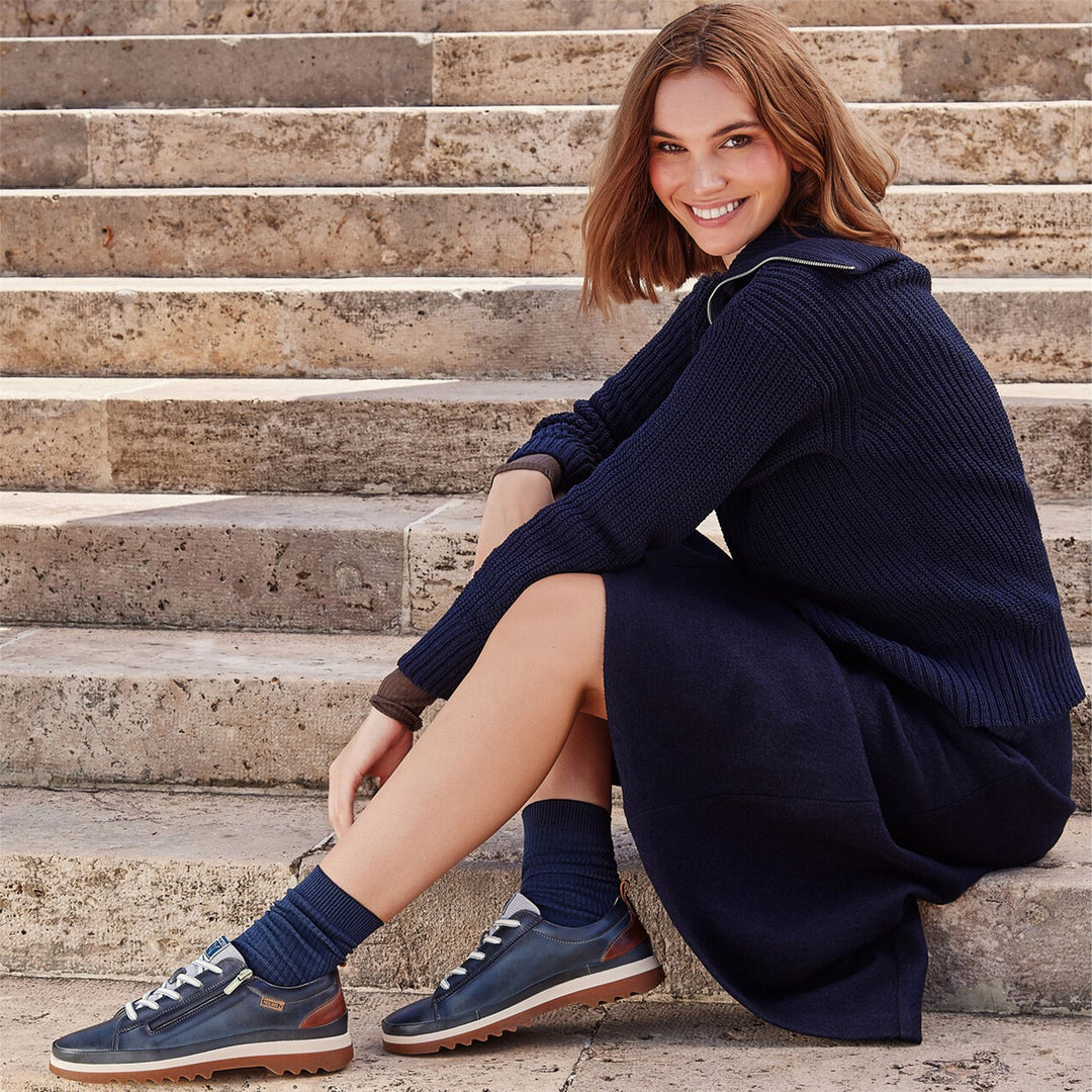 Pikolinos Women's Ocean Blue Leather Laces & Zipper Trainers