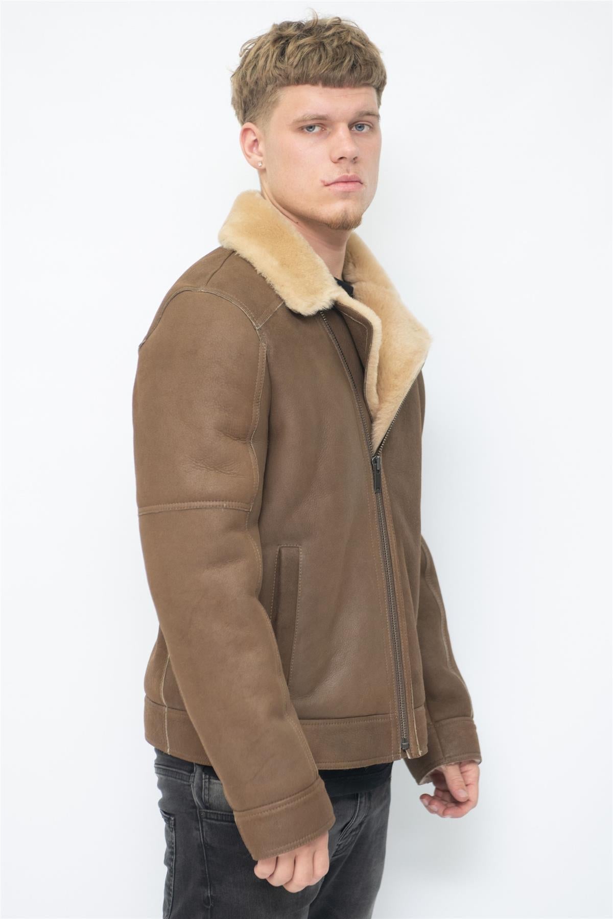 Mens Sheepskin Leather Biker Jacket-Horwich