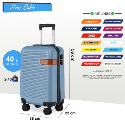 Hard Shell Cabin 36 x 22 x 56 cm ABS Suitcase Suitable for Easyjet, Ryanair, Wizzair