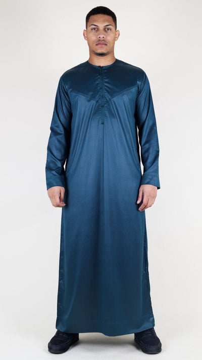 Men's Thobe Robe Satin Emirati Islamic Jubba Eid Slim Fit