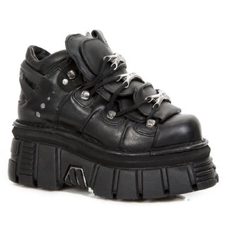 NEW ROCK 106-S29 TOWER SHOES Metallic Black Leather Biker Punk Gothic Boots