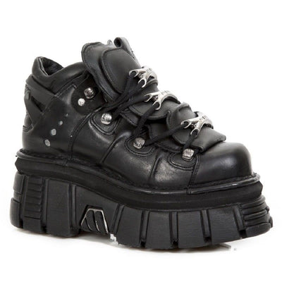 NEW ROCK 106-S29 TOWER SHOES Metallic Black Leather Biker Punk Gothic Boots